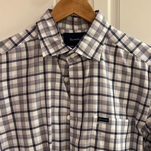 Men’s Faconnable Button Down Dress Shirt Medium Navy White